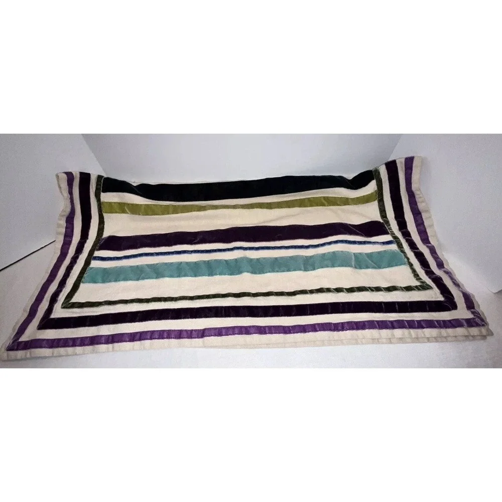 PB Teen Luxe Ribbon Pillow Shams 2 Purple Green  Linen Striped Pottery Barn